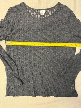 A New Day Black Lace Long Sleeve Top XXL Sheer Floral Stretch